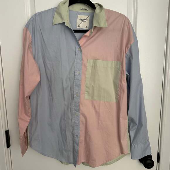 Abercrombie & Fitch Oversized Colorblock Pastel Stripe Shirt - Picture 1 of 3